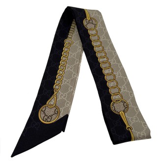 구찌 체인 홀스빗 프린트 실크 트윌리 (774819)