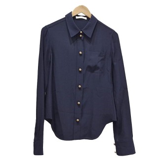 끌로에 네이비 실크 블라우스