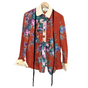 구찌 프릴 플라워 리본 블라우스